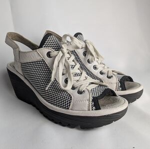 FLY LONDON Wedge Sandals Women No Size (6-7) Black And White Laces